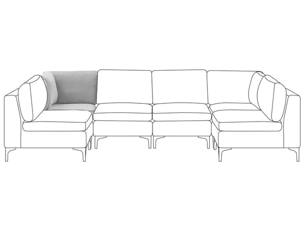 Hörnmodul 1-sits Grå Sammet Soffa Metallben Silver Glamour Stil