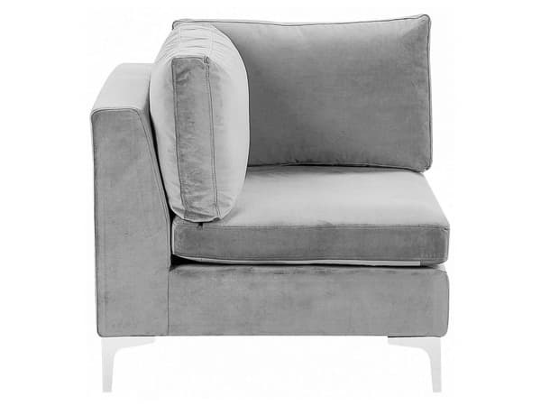 Hörnmodul 1-sits Grå Sammet Soffa Metallben Silver Glamour Stil