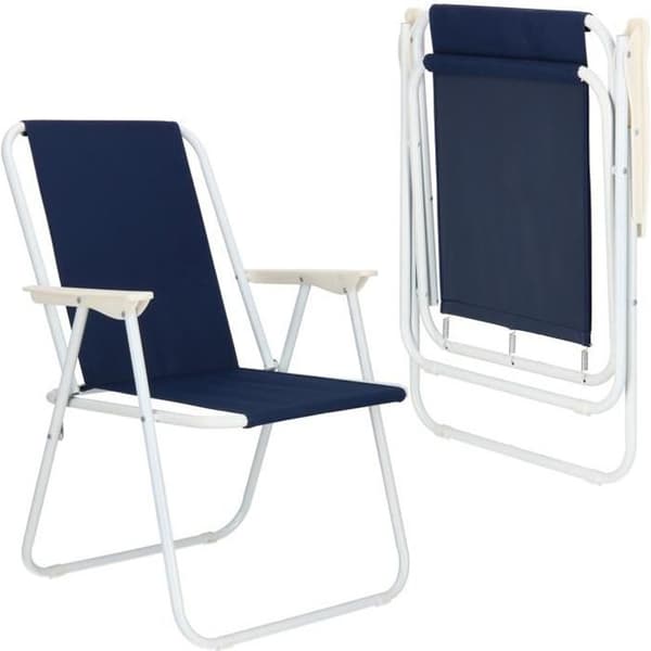 SPRINGOS hopfällbar strandcampingstol - mörkblå - Pulverlackerat stål - Polyester - 52x59x80 cm