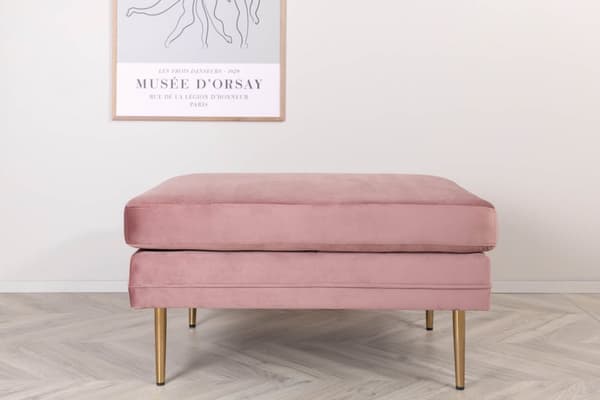 Boom puff, fotskammel velour messing, rosa.