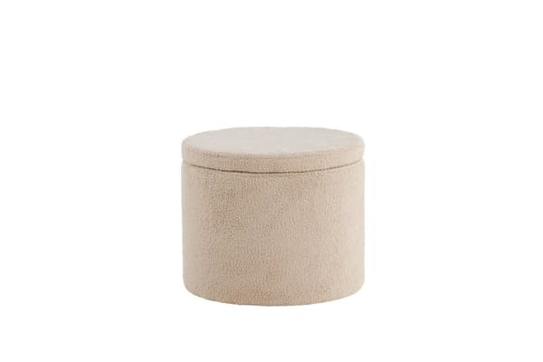 Dunken puff, fotskammel med oppbevaring Ø51cm teddystoff beige.