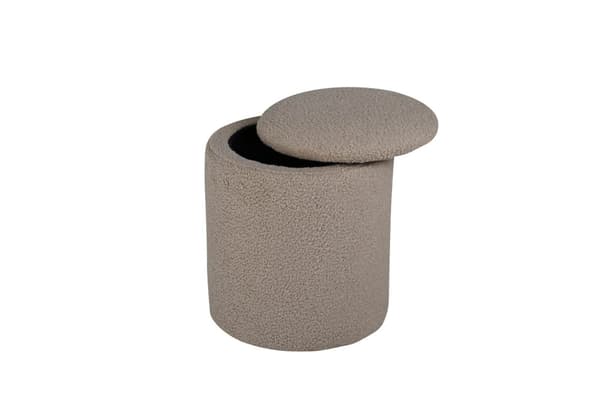 Limpen puff, fotskammel med oppbevaring Ø32cm teddystoff beige.