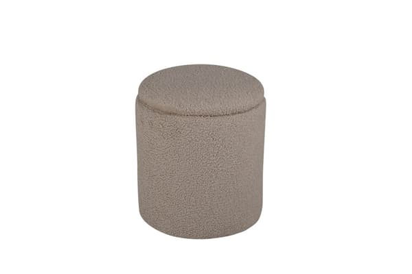 Limpen puff, fotskammel med oppbevaring Ø32cm teddystoff beige.