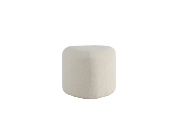 Peg puff, fotskammel Ø46cm teddystoff hvit.