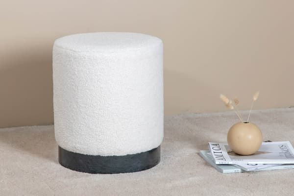 Benji puff, fotpall Ø35cm teddytyg svart, vit.