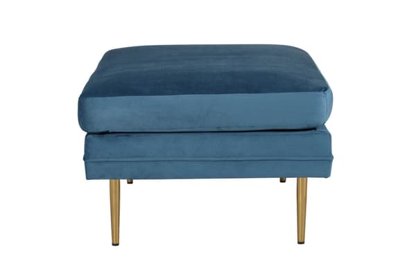 Boom puff, fotpall velour blå, mässing.