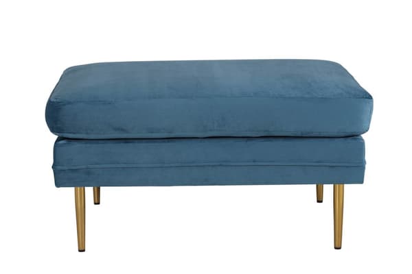 Boom puff, fotpall velour blå, mässing.