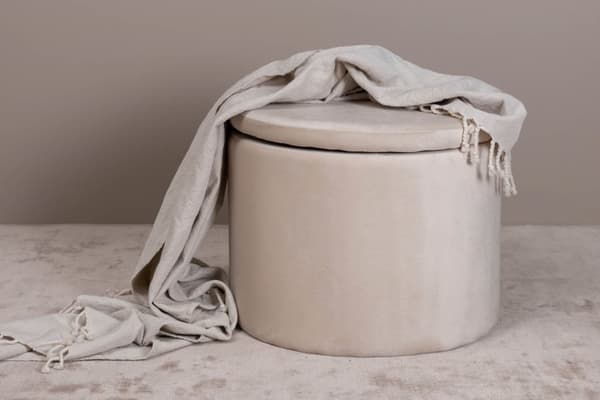 Dunken puf, fodskammel med opbevaring Ø51cm velour beige.