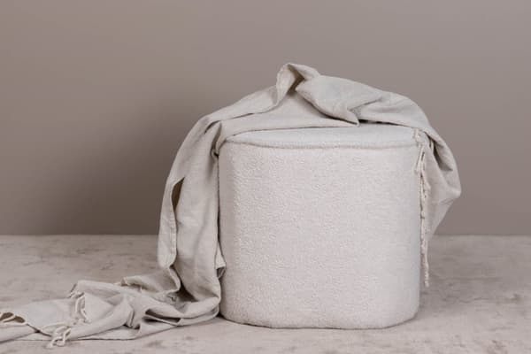 Piff puff, fotpall Ø44cm teddytyg vit.