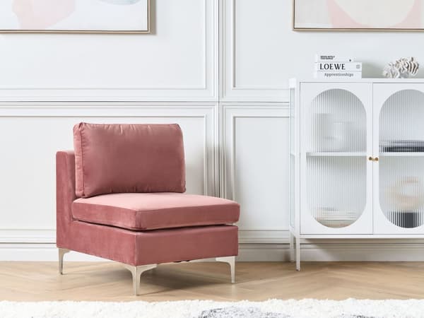 Modul 1-sits Rosa Sammet Soffa Metallben Silver Glamour Stil