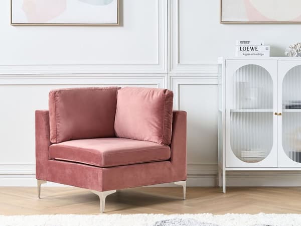 Hörnmodul 1-sits Rosa Sammet Soffa Metallben Silver Glamour Stil