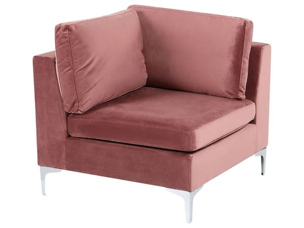 Hörnmodul 1-sits Rosa Sammet Soffa Metallben Silver Glamour Stil
