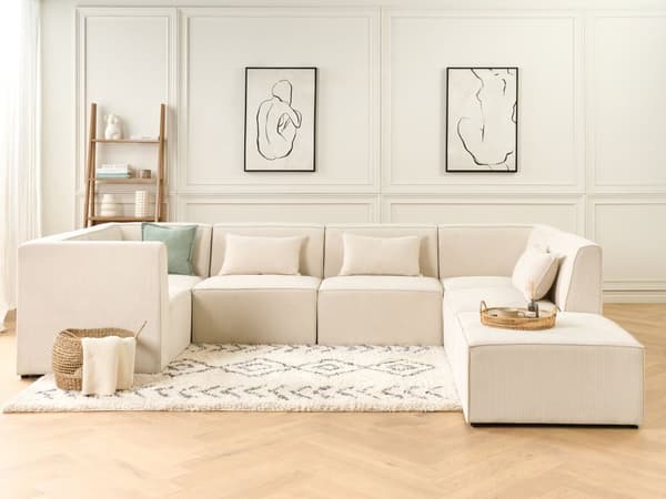1-sits Sektion Beige Manchester Jumbo Cord Soffa Modul Modern Enkelsits