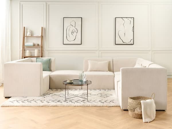 1-sits Sektion Beige Manchester Jumbo Cord Soffa Modul Modern Enkelsits