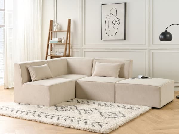 Hörnsektion Beige Manchester 1-sits Jumbo Cord Soffa Modul Modern Enkelsits