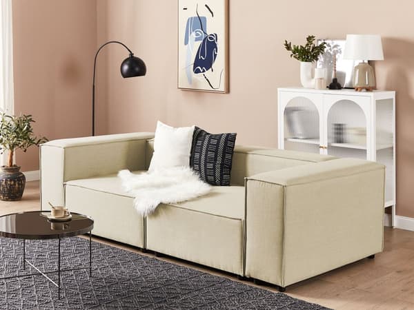 Hörnsektion Beige Linne 1-sitsig Soffa Modul Modern Enkelsits Vardagsrum