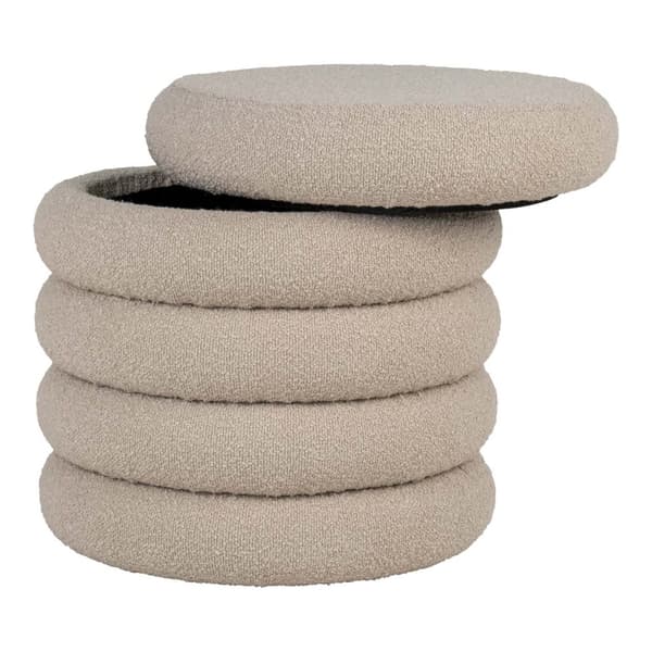 Brooklyn puf bouclé med opbevaring Ø44cm beige.