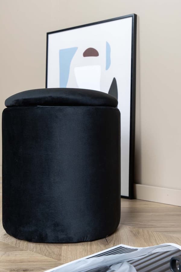 Limpen puf Ø32cm velour med opbevaring sort.