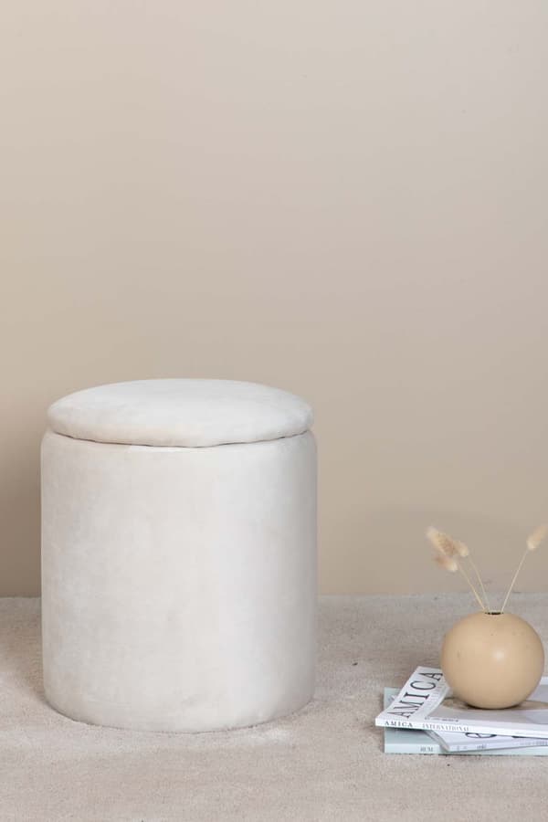 Limpen puf Ø32cm velour med opbevaring hvid.
