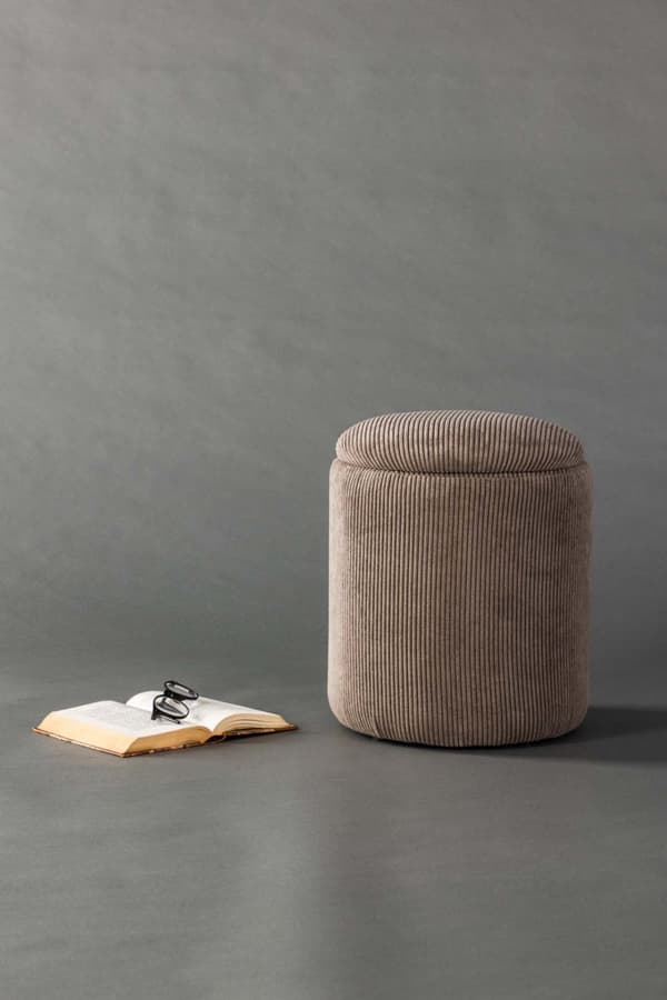 Limpen puff Ø32cm fløyel med lagring brun.