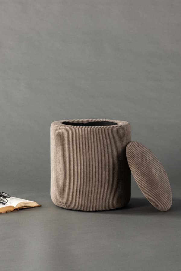 Limpen puff Ø32cm fløyel med lagring brun.
