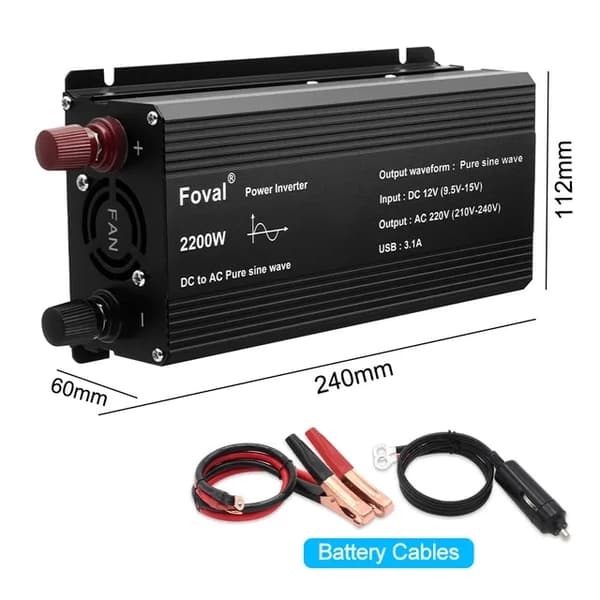 Bil Inverter, Ren Sinus Bølge, Digitalt Display, 12v 2600W EU