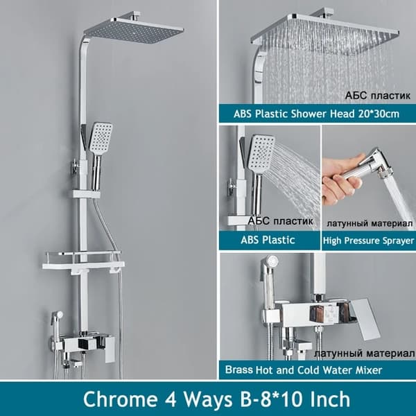 Badeværelse Bruse System, Regnbruser, Varm Kold Vand, Chrome 3ways a 8in