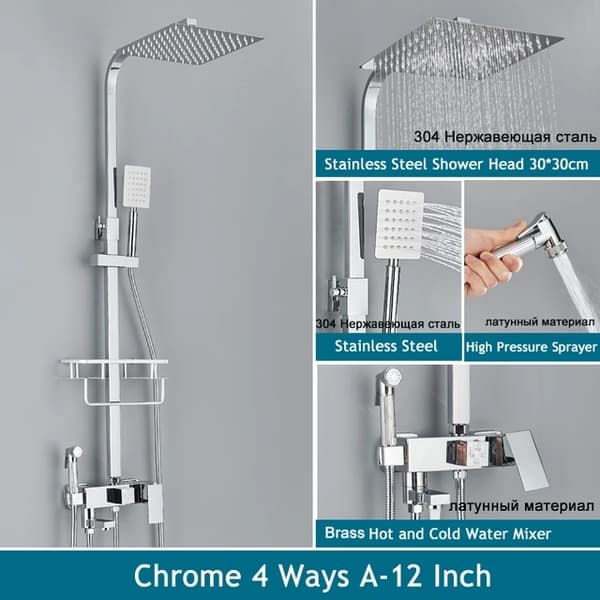 Badrum Duschsystem, Regndusch, Varmt Kallt Vatten, Chrome 3ways A 8in