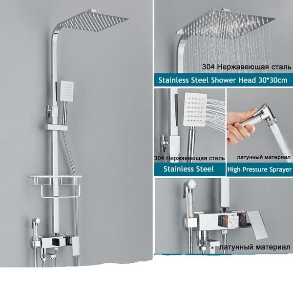 Badrum Duschsystem, Regndusch, Varmt Kallt Vatten, Chrome 3ways A 8in