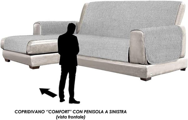 Komfort sofföverdrag - CDSX- COMFORT PENISOLA- GRIGIO -190 - Halkfritt sofföverdrag med schäslong, 190cm, Grå