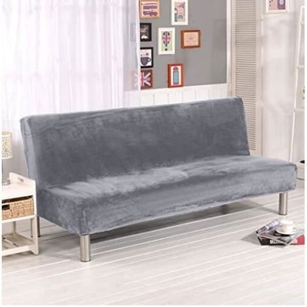 Bäddsoffa Överdrag - Enfärgad Grå Färg - Elastisk - Storlek 180-210cm