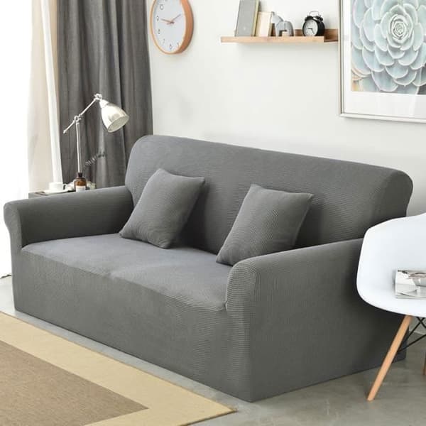 3-sits sofföverdrag elastiskt halkfritt fleece våffelgaller i grå färg
