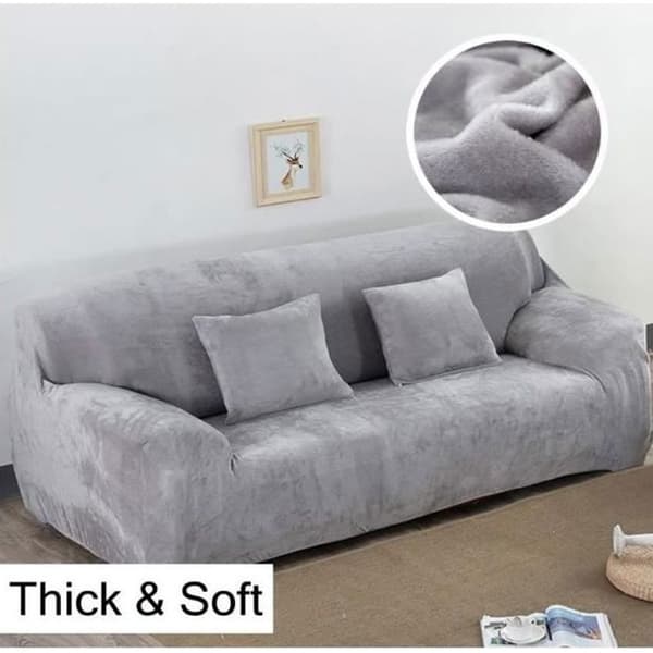 Sammetssofföverdrag 4-sits 235-300cm Elastiskt Dammtät Mjuk Tjock Grå
