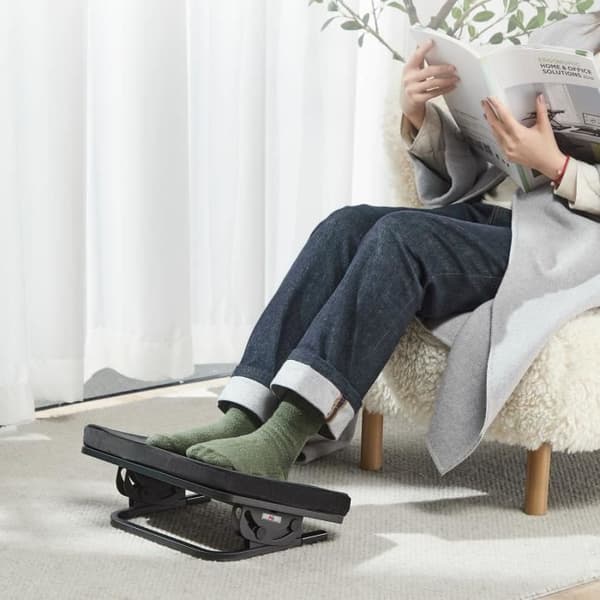 Maclean ergonomiskt fotstöd, benstöd, steglöst justerbar vinkel, avtagbar kudde, MC-460