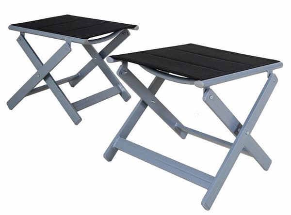 Ambientehome - 50215 - Set med 2 aluminium fotstöd Silver ram set, svart beläggning med grå klädsel