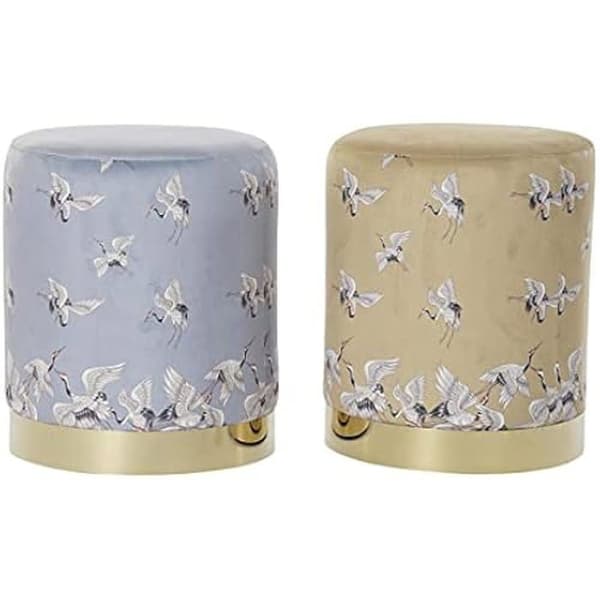 Fotpall - DKD Home Decor - Standard - Metall och polyester - Grå och guld - 32x32x38 cm