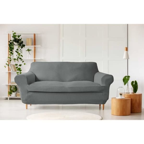"Leslie" elastiskt sofföverdrag, ljusgrå, 2-sits
