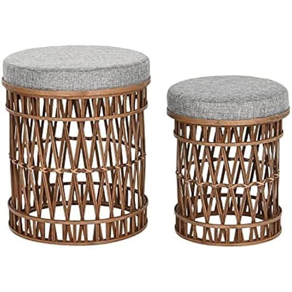 Fotpall - DKD HEMINNREDNING - Standard - Grå färg - Bambumaterial - Mått 40x40x48 cm