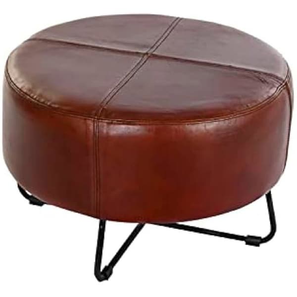 Fotpall - DKD Heminredning - Standard - Läder och metall - Brun och Svart - 38x58x59 cm