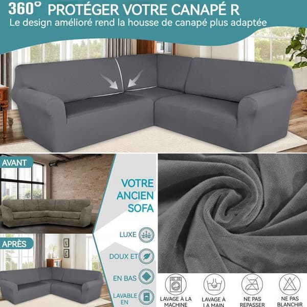 Tjock sammet i L-form 5 platser chaise longue hörnsofföverdrag enfärgad möbelöverdrag enkel överdrag