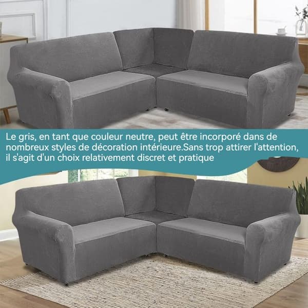 Tjock sammet i L-form 5 platser chaise longue hörnsofföverdrag enfärgad möbelöverdrag enkel överdrag