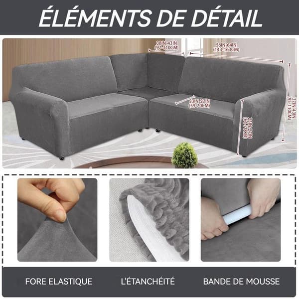 Tjock sammet i L-form 5 platser chaise longue hörnsofföverdrag enfärgad möbelöverdrag enkel överdrag