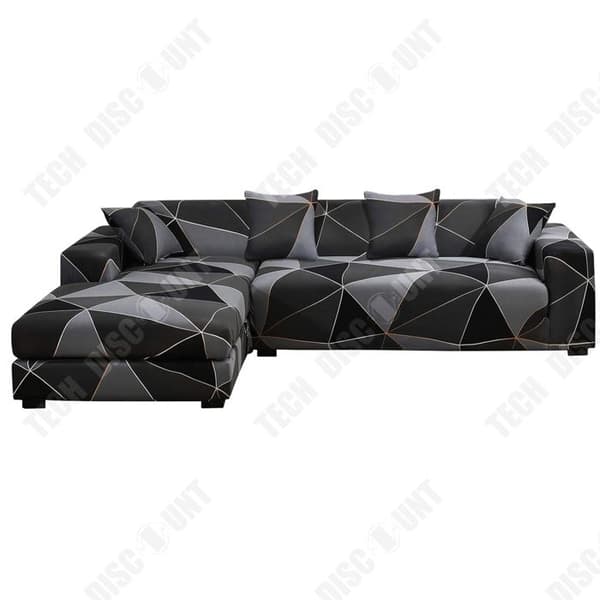 TD sofföverdrag i polyesterfiber 3-sits + 2-sits sofföverdrag svart sofföverdrag i stretch L-format hörnsoffa