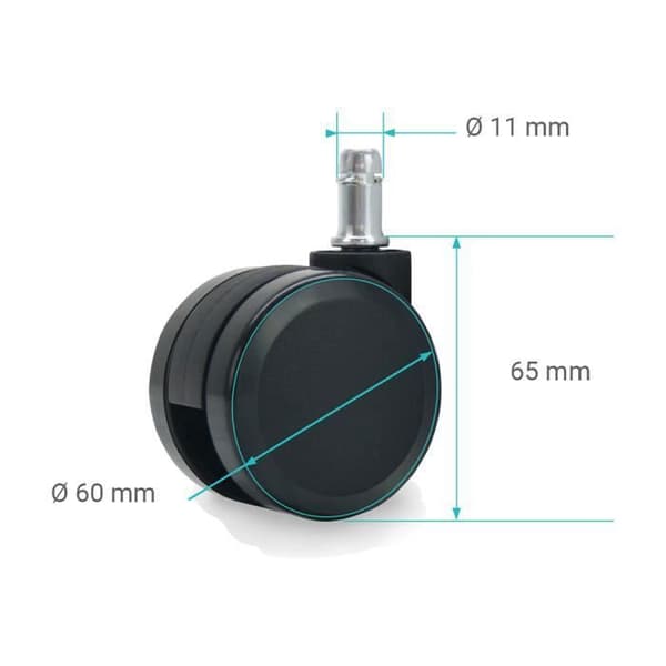Universell roulette - WAYTEX - 60 mm - Kompatibel med alla golv - Färg svart - Pinne 11 mm