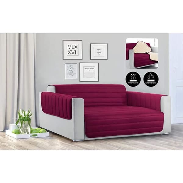 TRENDY Vattentätt quiltad sofföverdrag Bordeaux/Cream, 2 säten - CD-TRENDY-BORDEAUX/PANNA-2P