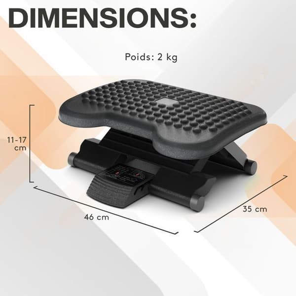 ACROPAQ Ergonomisk Kontorsfotstöd med Antiglid, Yta med Piggar - 3 Justerbara Höjder - Justering av Lutningsvinkel