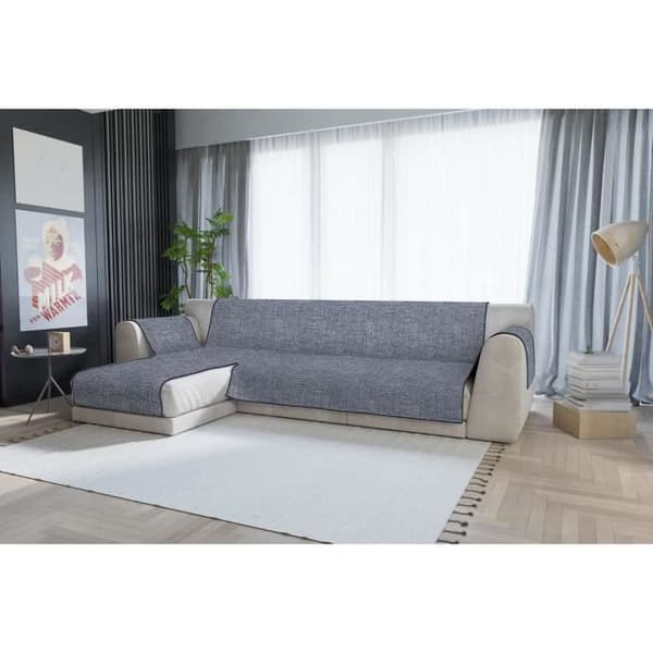 Antisklidsoffaöverdrag medComfortpeninsula,290cm,Mörkblå - Italienska sängkläder