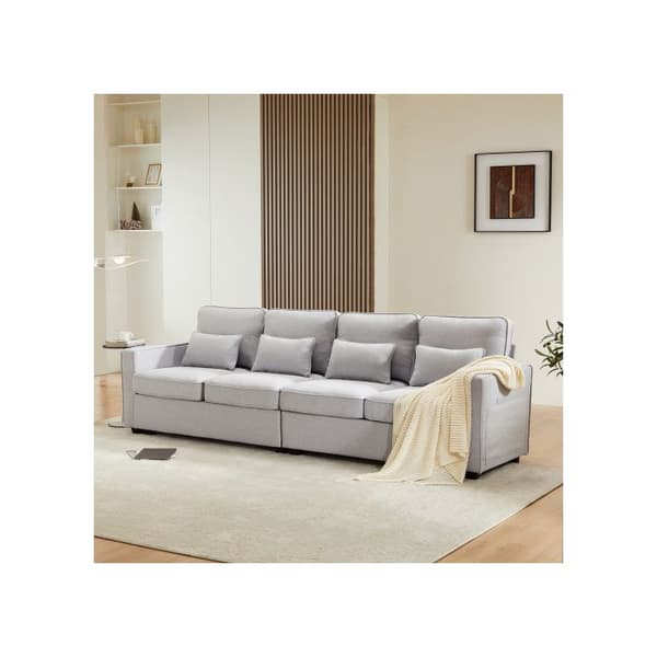 Modern 4-sits linsoffa, 4-sits soffa med armstöd och 4 kuddar, minimalistisk stilsoffa