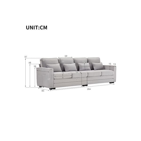 Modern 4-sits linsoffa, 4-sits soffa med armstöd och 4 kuddar, minimalistisk stilsoffa