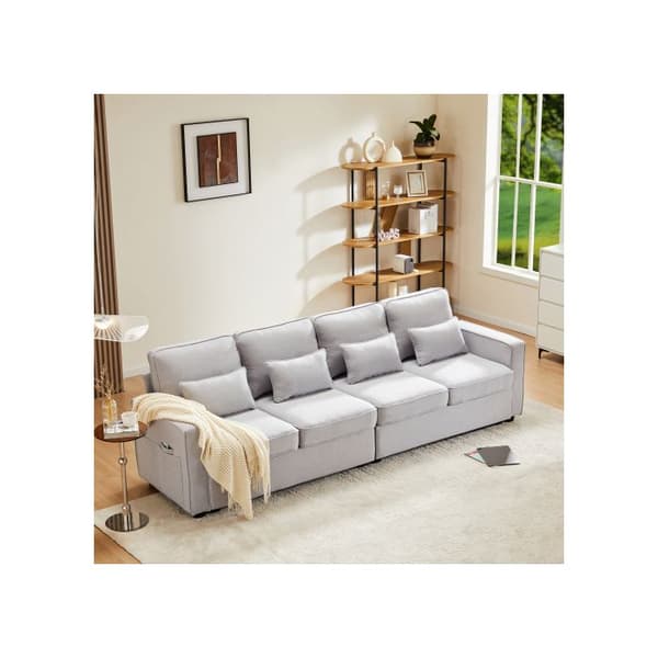 Modern 4-sits linsoffa, 4-sits soffa med armstöd och 4 kuddar, minimalistisk stilsoffa